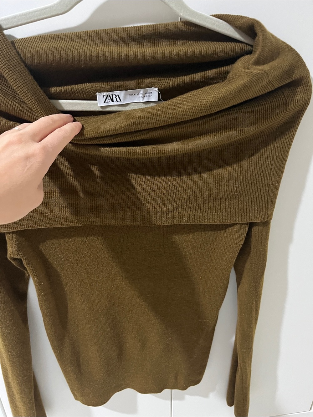 ZARA Olive Green off shoulder Sweater